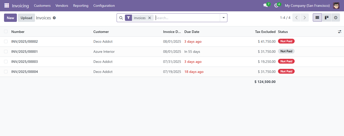 لقطة شاشة لوحدة المحاسبة في Odoo